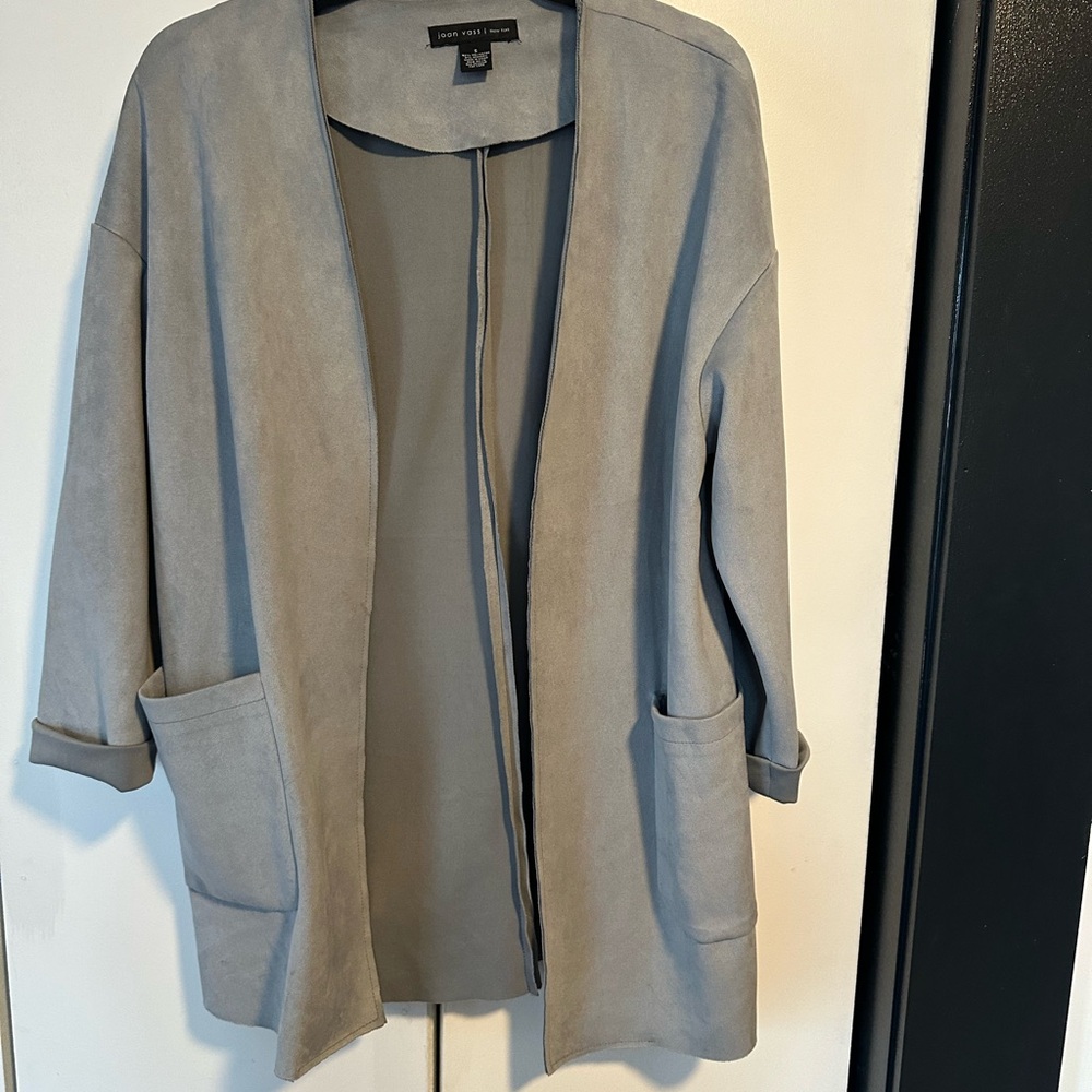 Joan Vass Light Gray Open Front Blazer